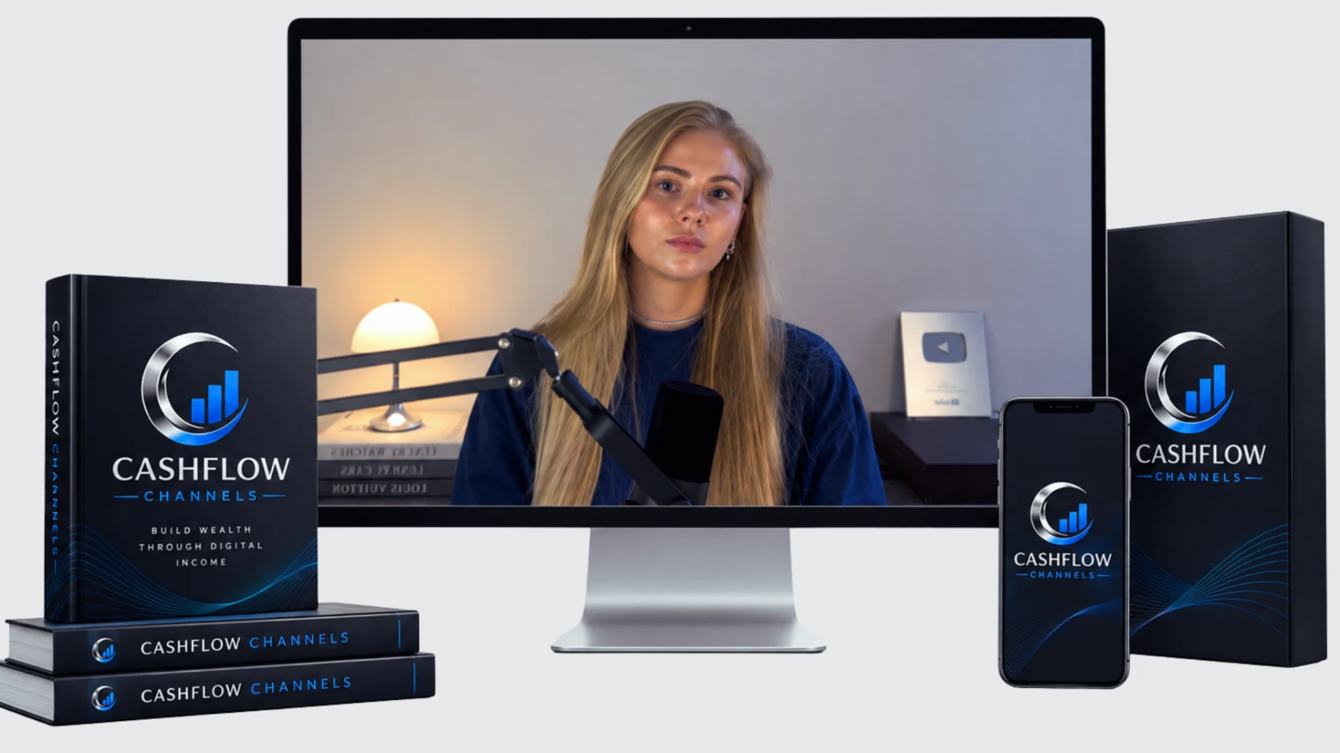 Laptop en telefoon met de videomodules van de Cashflow Channels-cursus